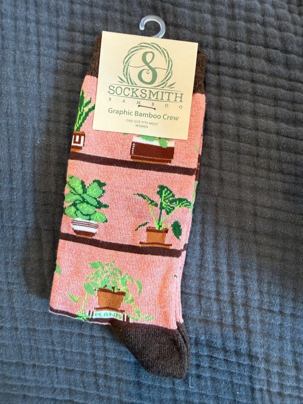 Socksmith Pink Bamboo Crew Socks with Plant Pattern